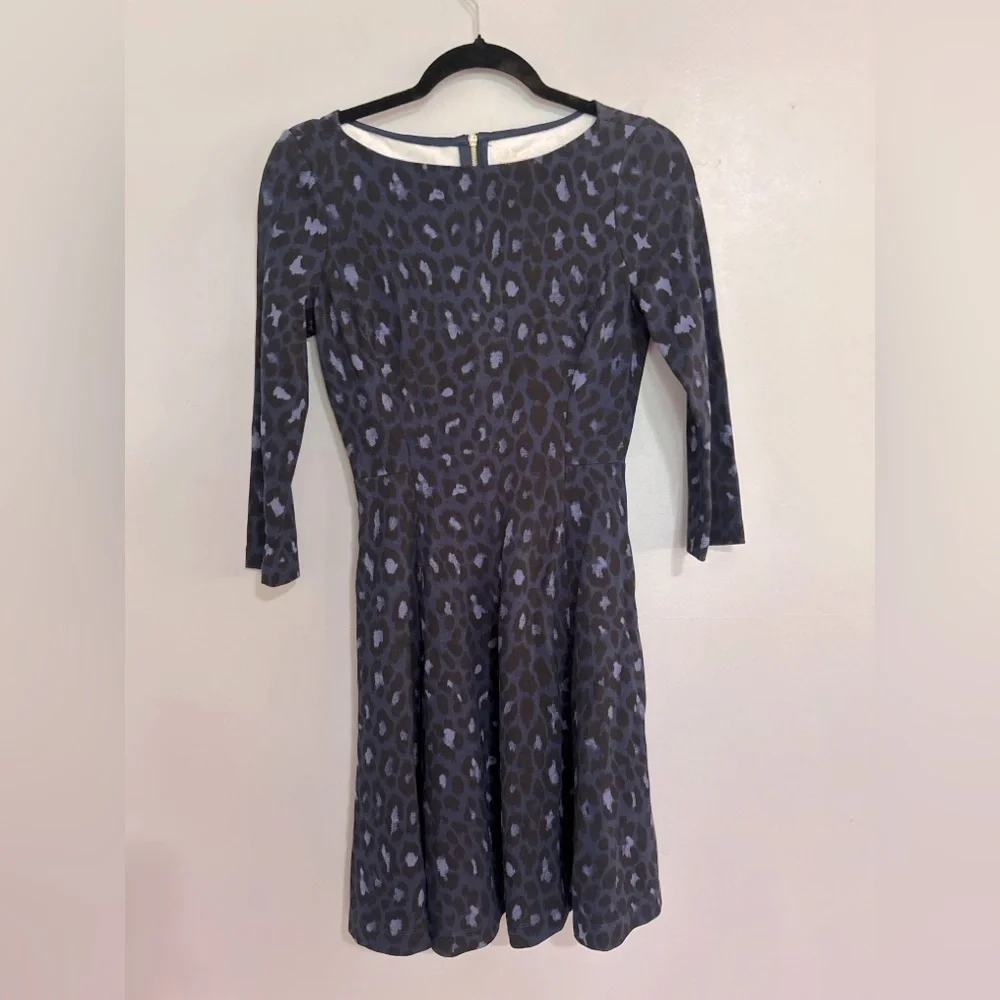 Kate Spade Navy and Black Leopard Print Fit and Flare Dress Size 0 Preppy Basic